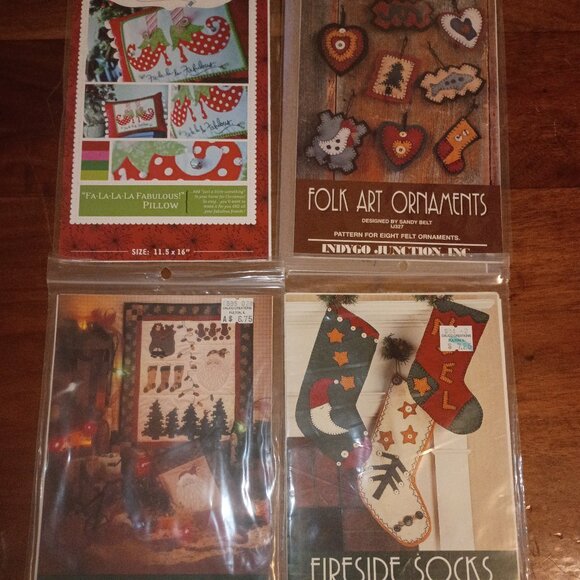 Lot of 4 Vintage Holiday-Themed Christmas Fiber Craft Patterns Kits OOP - Picture 1 of 6